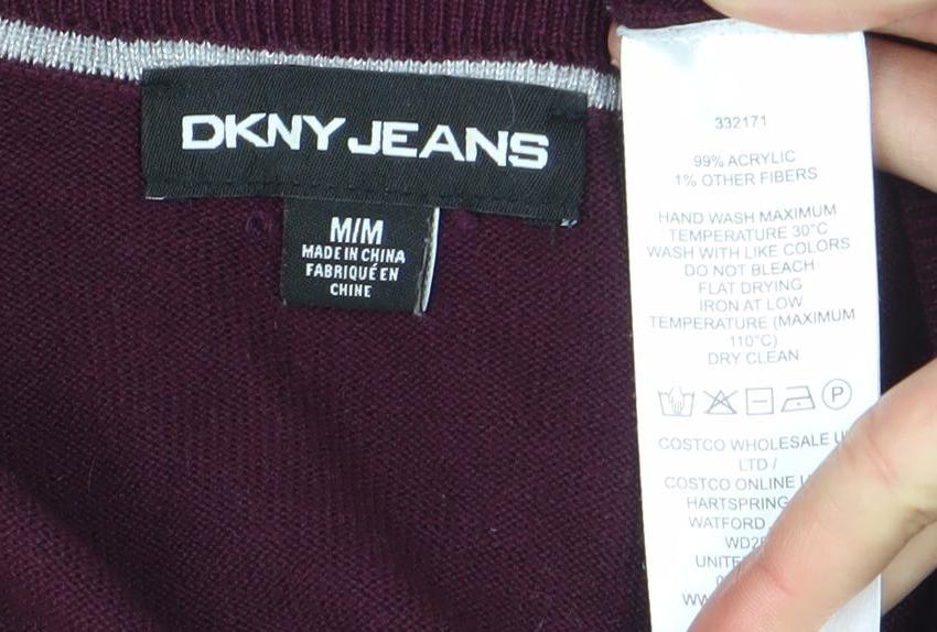 DKNY Jeans Womens Burgundy V-Neck Star Knit Jumper Size M