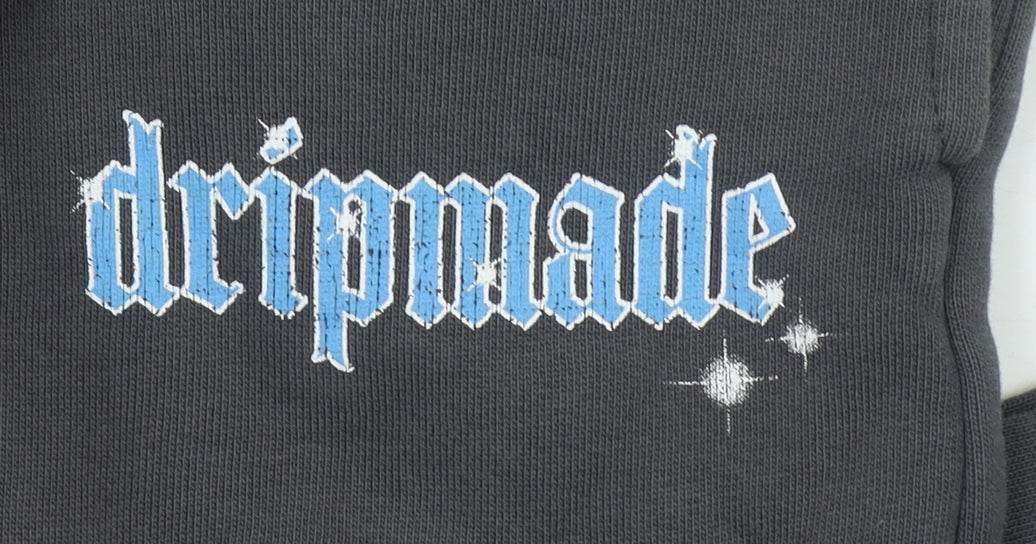 Dripmade Womens Grey XS Fleece Sweatpants with Blue Lace Detailing