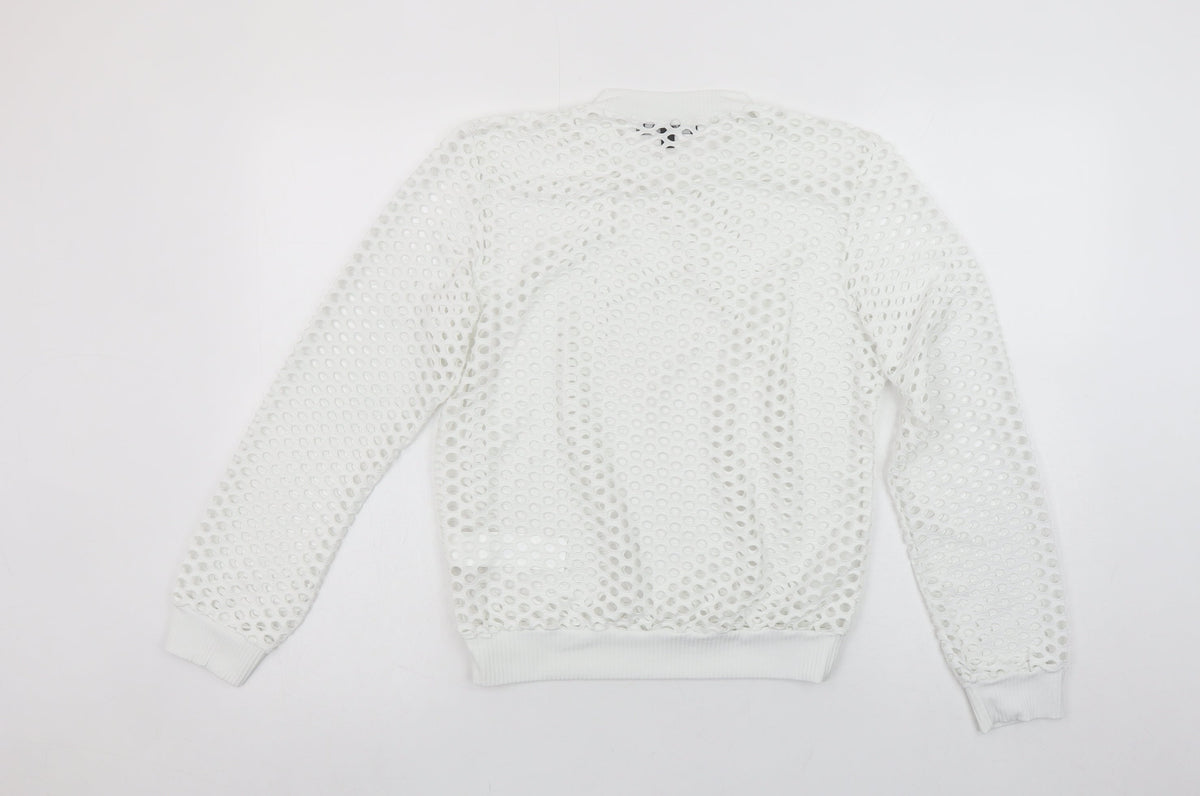 Belleza Women's White Mesh Long Sleeve Jersey Top UK 12