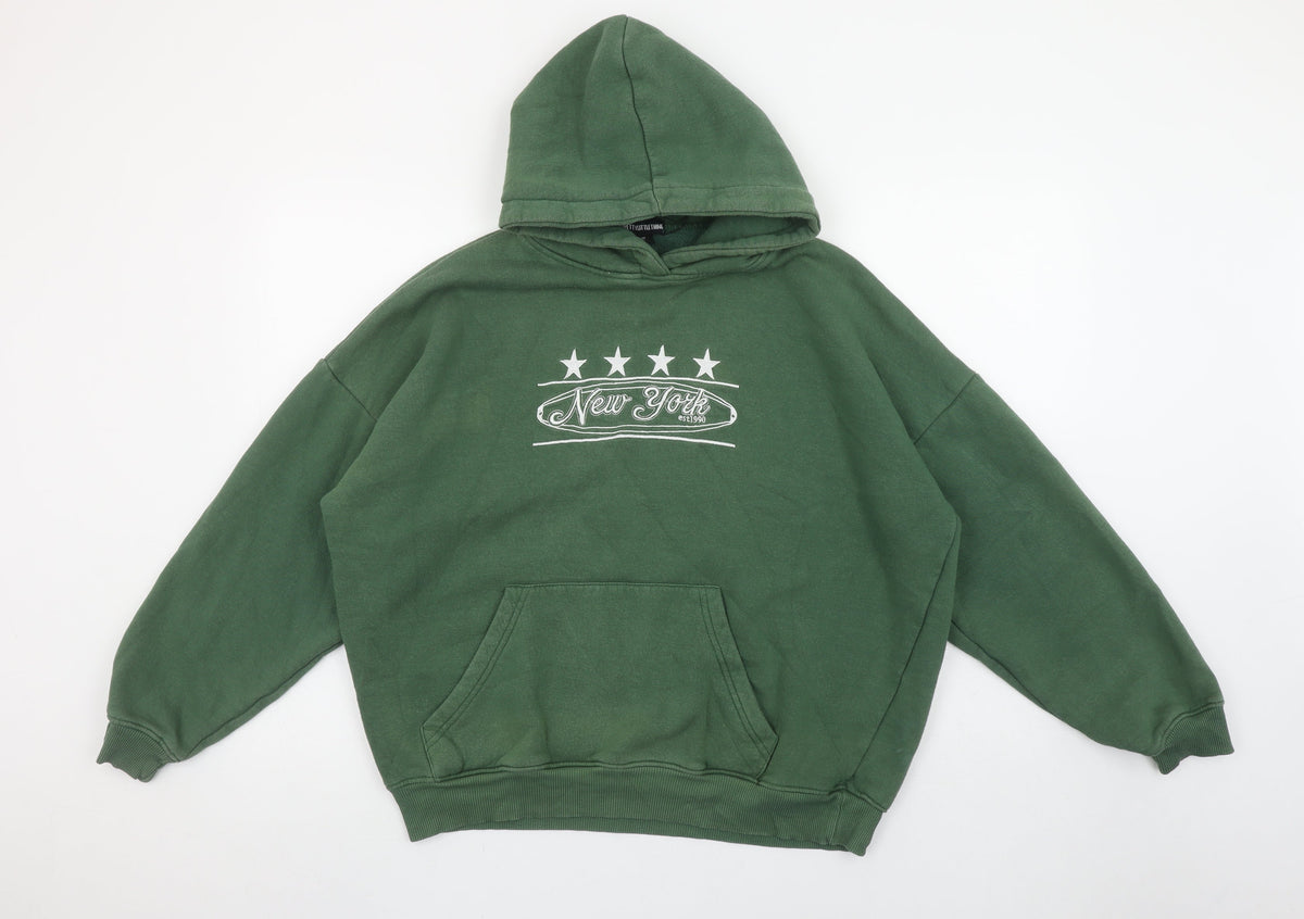 PRETTYLITTLETHING Womens Green Pullover Hoodie M New York Print