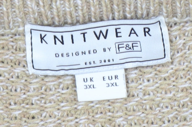 F&F Womens Beige Grey Knit Pullover Jumper 3XL Crew Neck Acrylic