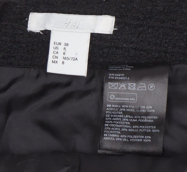 H&M Women Black Tweed Mini Skirt Size 10 Straight Pencil Style
