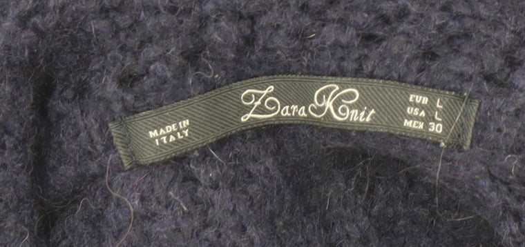 Zara Knit Women’s Navy Blue Roll Neck Wool Jumper Size L