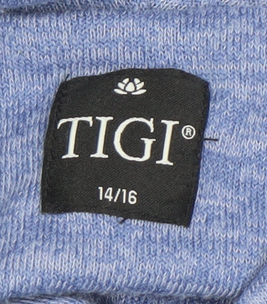 Tigi Womens Blue Glitter Print Hooded Pullover Sweatshirt Size 14/16