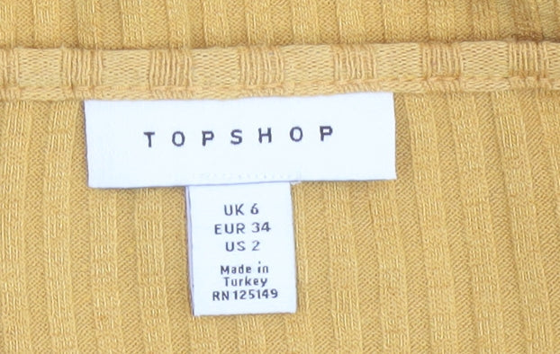 Topshop Women Yellow V-Neck Ribbed Slim Fit Long Sleeve Jumper Size 6