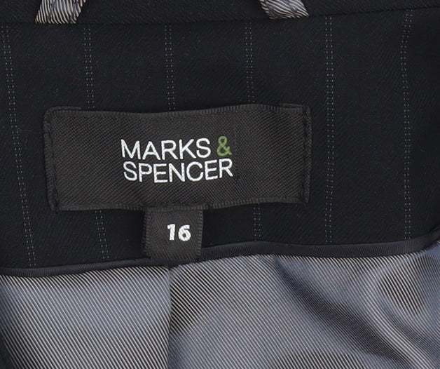 Marks and Spencer Women Black Pinstripe Suit Jacket Size 16 Classic