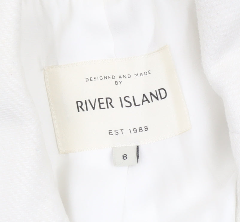 River Island Women’s White Mid-Length Open Front Coat Size 8