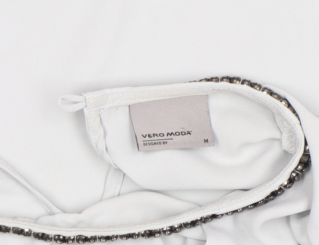 Vero Moda Women’s White Long Sleeve Beaded Neck Blouse Size M