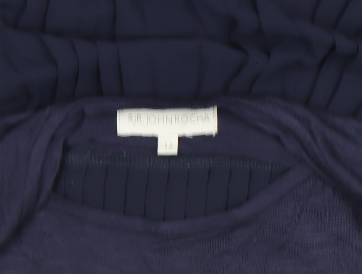 RJR.John Rocha Women's Navy Blue Pleated Hem Short Sleeve Blouse Size 12