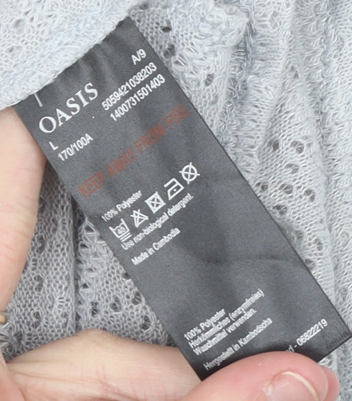 Oasis Women’s Grey Open Knit Long Sleeve Cardigan Size L