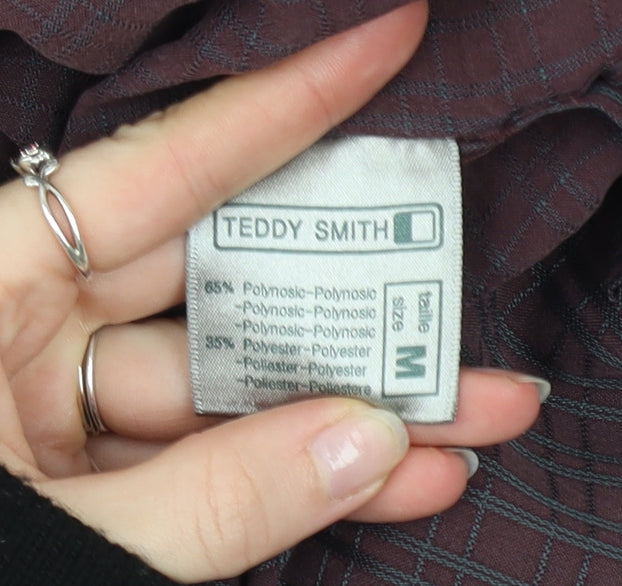 Teddy Smith Men's Brown Check Long Sleeve Button-Up Shirt Size M