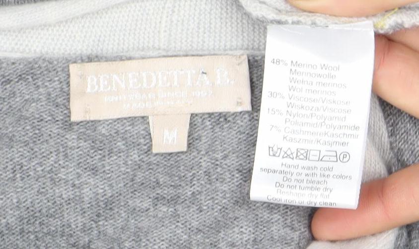 United Colors of Benetton Womens Grey Merino Wool Blend Open Front Cardigan M