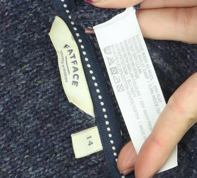FatFace Women’s Blue Wool Blend Open Front Cardigan Size 14