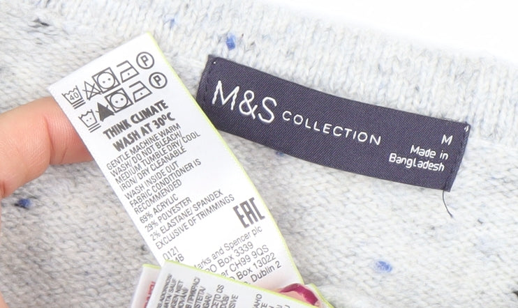 Marks & Spencer Women Grey V-Neck Knit Pullover Jumper M
