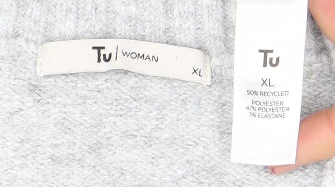 Tu Women Grey V-Neck Knit Pullover Jumper XL