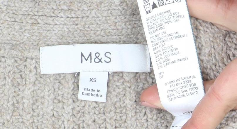 Marks & Spencer Women Beige Cable-Knit Cardigan XS Wool Blend