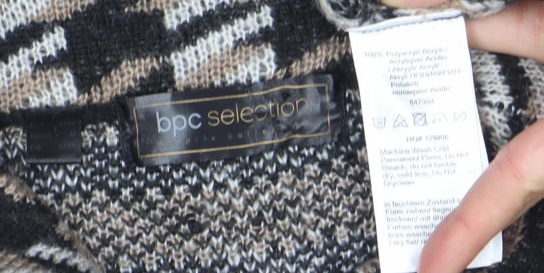 BPC Selection Women Black Beige Knit Jumper Size M Houndstooth Pattern