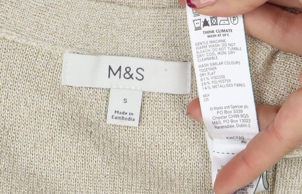 Marks & Spencer Womens Beige V-Neck Button Cardigan Size S