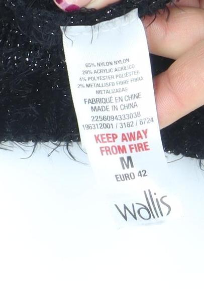 Wallis Women’s Black Sequin Fuzzy Knit Pullover Jumper Size 14