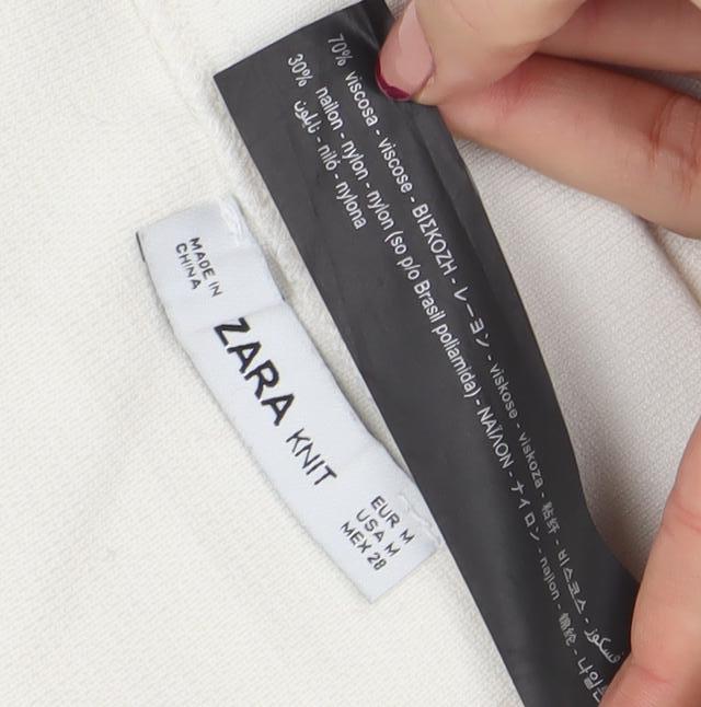 Zara Women Ivory Knit A-Line Skirt Size M with Pockets