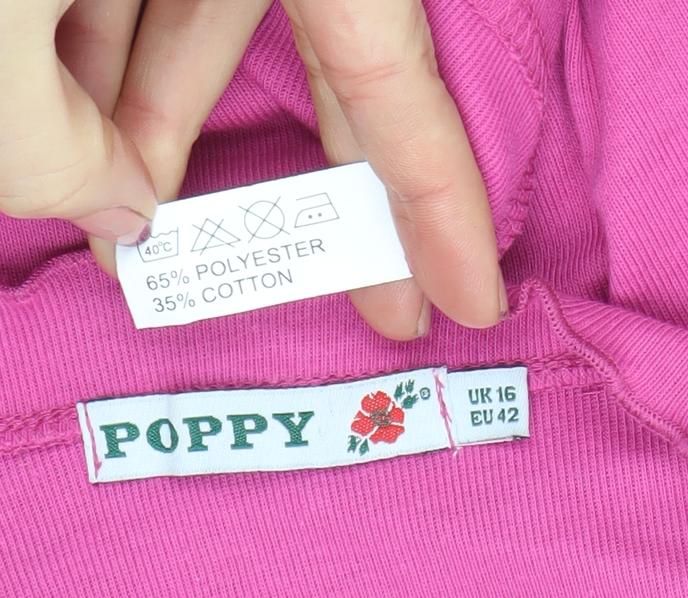 Poppy Womens Pink Long Sleeve Ruffle Tie Front Basic Top Size 16
