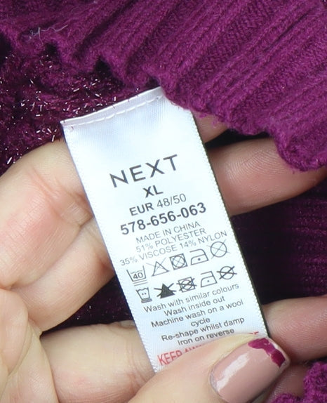 NEXT Women's Purple Roll Neck Argyle Knit Jumper XL