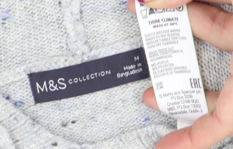 Marks & Spencer Men’s Grey Wool Blend Hooded Pullover Jumper Size M