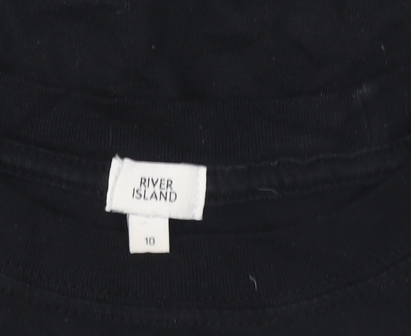 River Island Womens Black Cropped Escape Graphic T-Shirt Size 10