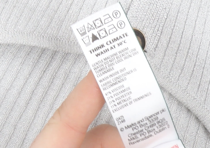 Marks & Spencer Womens Silver L Cardigan Knit Button Front Long Sleeve