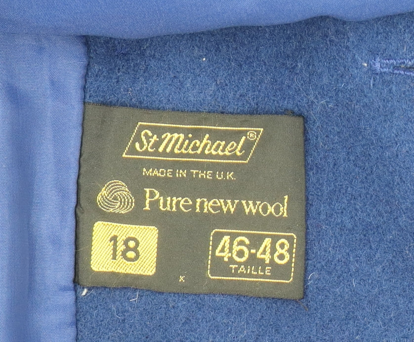 Marks & Spencer Womens Navy Wool Coat Size 18 Classic Mid-Length