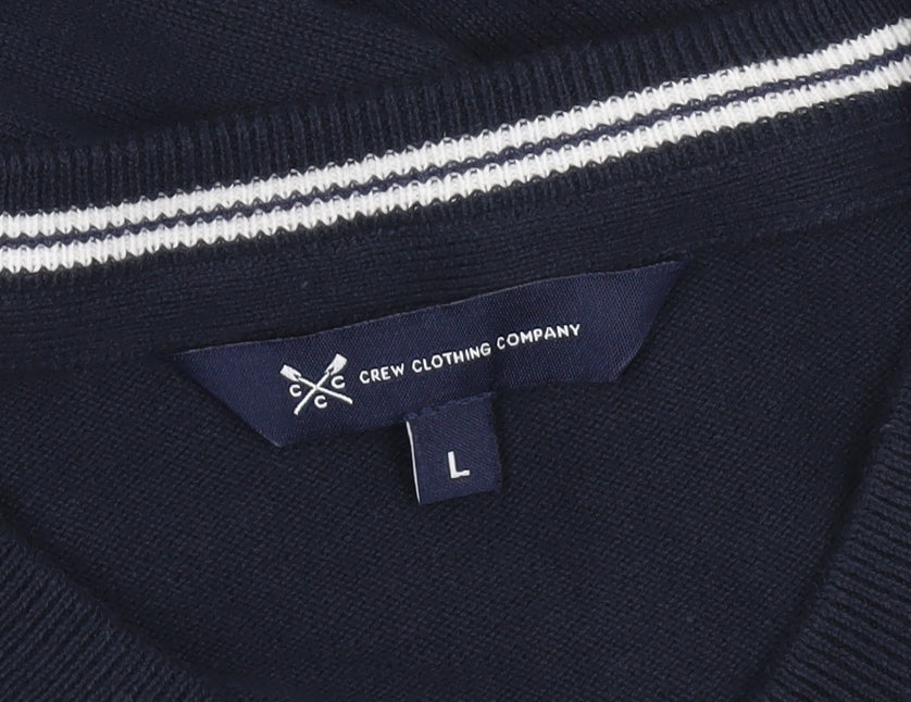 Crew Clothing Men’s Blue V-Neck Cotton Pullover Jumper L