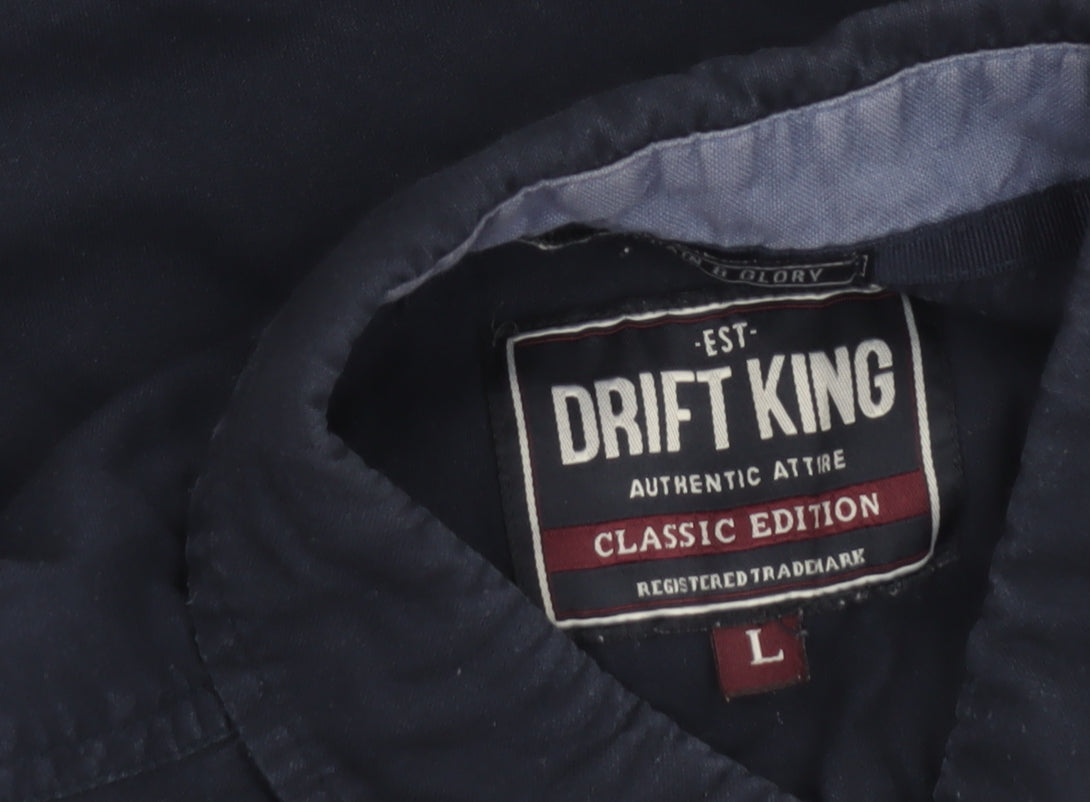 Drift King Men's Blue Classic Fit Short Sleeve Button-Up Shirt L