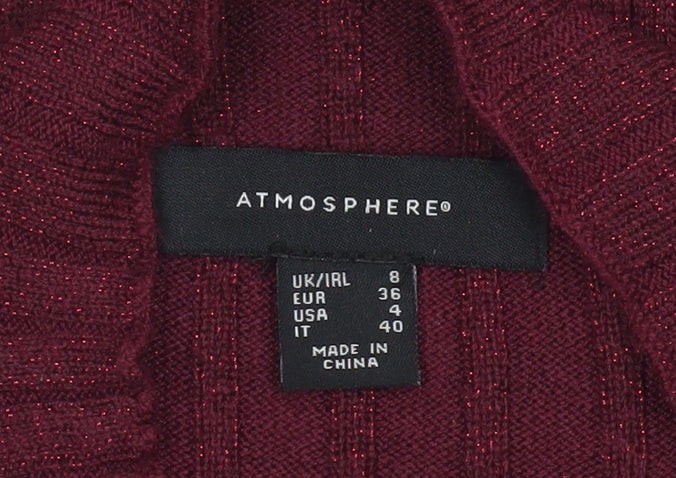 Atmosphere Womens Red Ribbed Mock Neck Knit Jumper Size 8