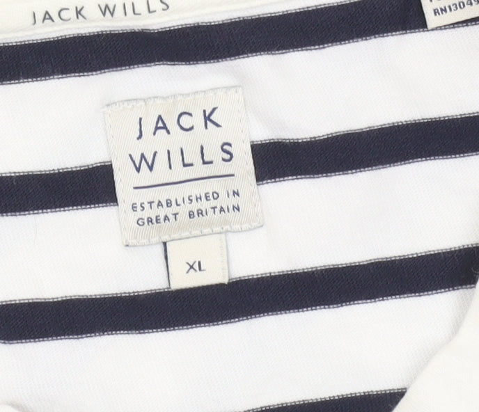 Jack Wills Men's White Navy Striped Long Sleeve Cotton Shirt XL