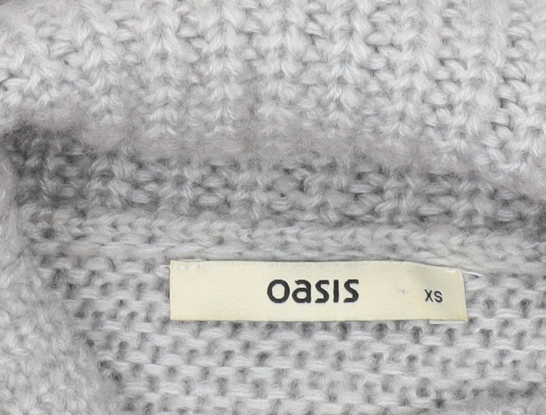 Oasis Women’s Grey Roll Neck Cable Knit Long Sleeve Tunic Jumper XS