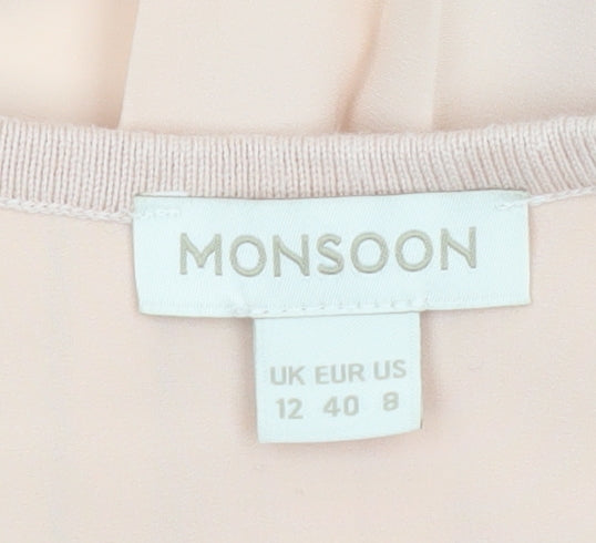 Monsoon Women Beige Size 12 Pleated Back Open Knit Cardigan