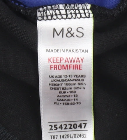 Marks & Spencer Boys Black Pullover Hoodie 12-13 Years Cotton Blend