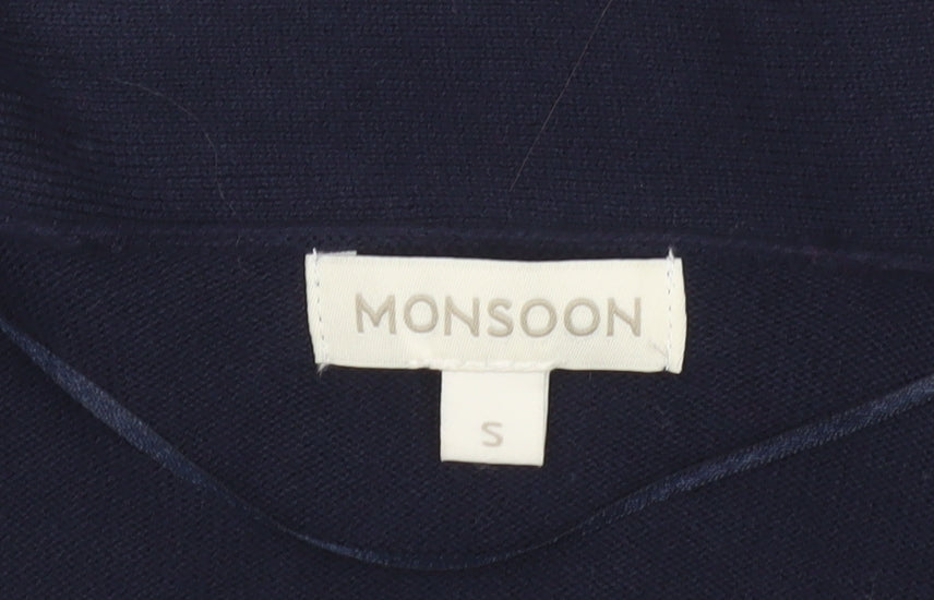 Monsoon Women Blue Small Knit Cardigan Long Sleeve Open Front