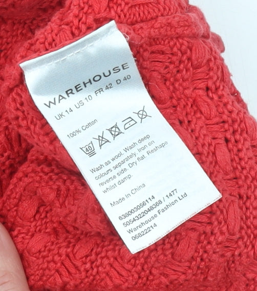 Warehouse Womens Red Cotton Waffle Knit Jumper Size 14