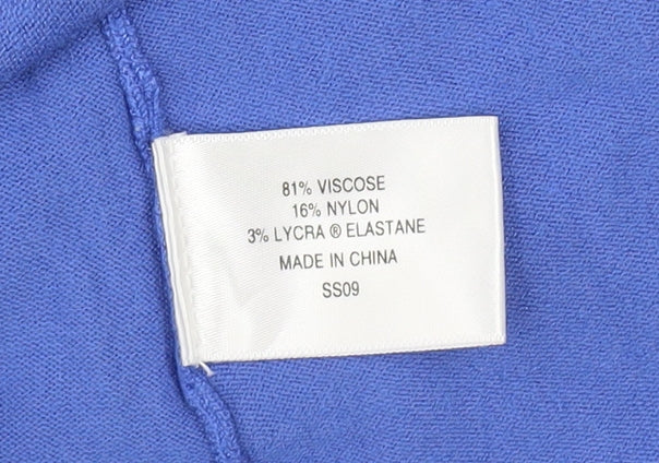 Country Casuals Women Blue V-Neck Knit Jumper Medium 3/4 Sleeve Stretch Pullover