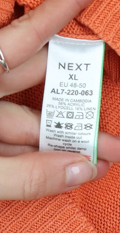 Next Womens Orange XL Hooded Pullover Acrylic Lyocell Linen Hoodie