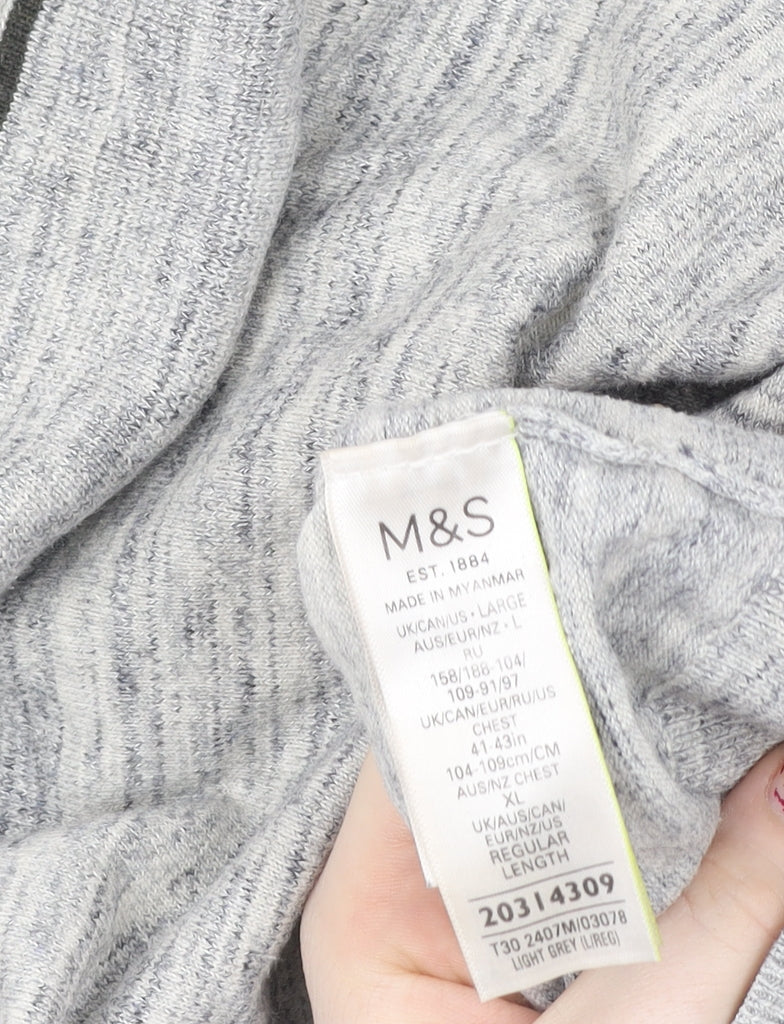 Marks & Spencer Men's Grey Cotton Henley Sweatshirt L