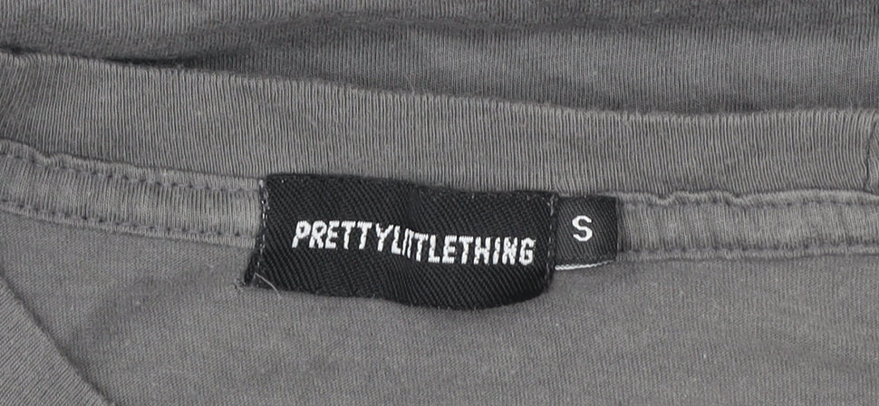 PRETTYLITTLETHING Women's Grey Samurai Print Long Sleeve T-Shirt Size S
