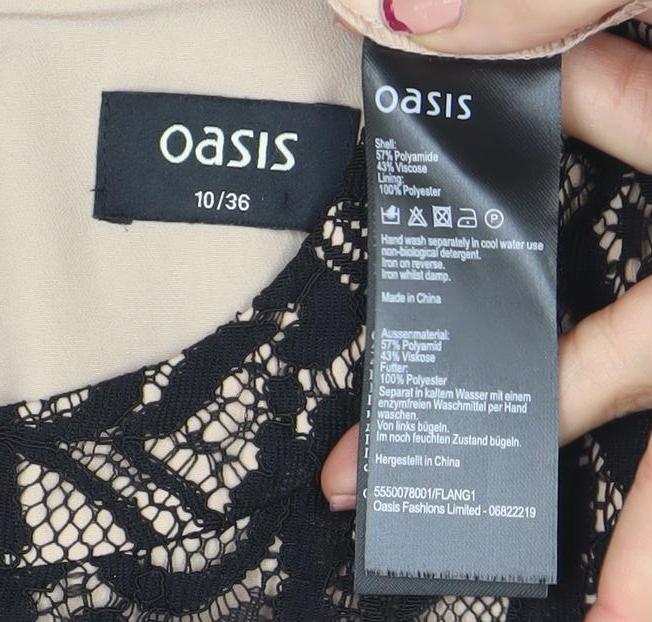 Oasis Women Black Lace Sleeveless Sheath Knee Length Dress Size 10