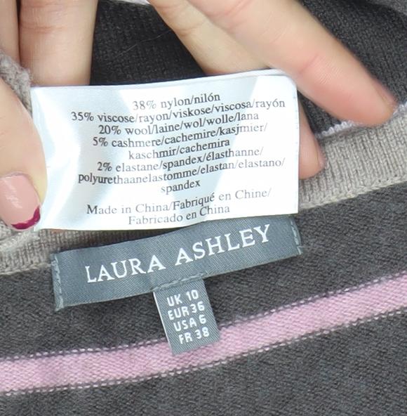 Laura Ashley Womens Multicoloured Striped Crew Neck Long Sleeve Jumper Size 10