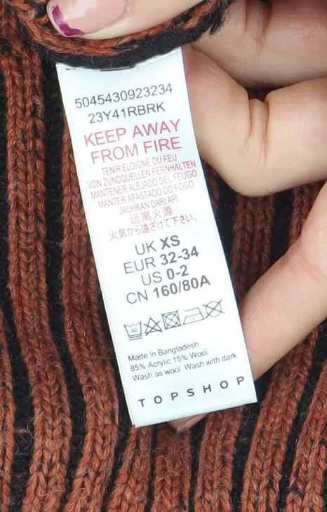 Topshop Womens Multicoloured Wool Roll Neck Chunky Knit Jumper XS