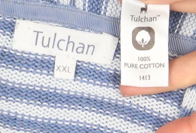 Tulchan Women's Blue Striped Cotton Open-Knit Cardigan 2XL