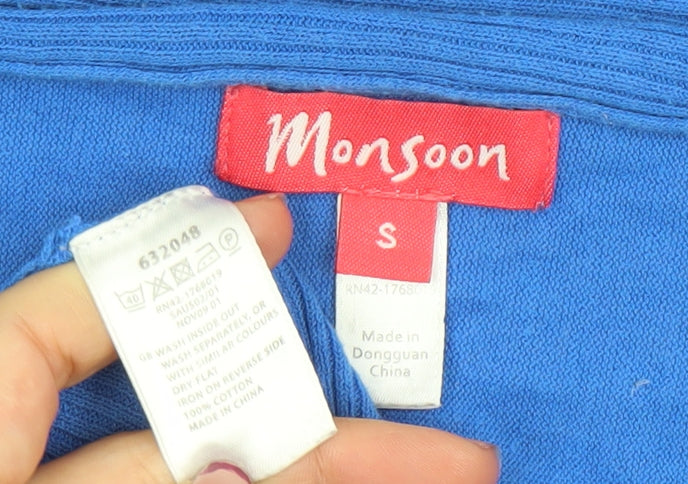 Monsoon Womens Blue Cotton Knit Open Cardigan Size S