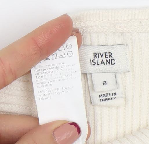 River Island Womens Ivory Long Sleeve Slim Fit Knit T-Shirt Size 8