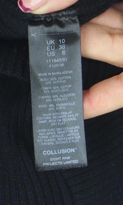 Collusion Women's Black Cropped Knit T-Shirt Size 10